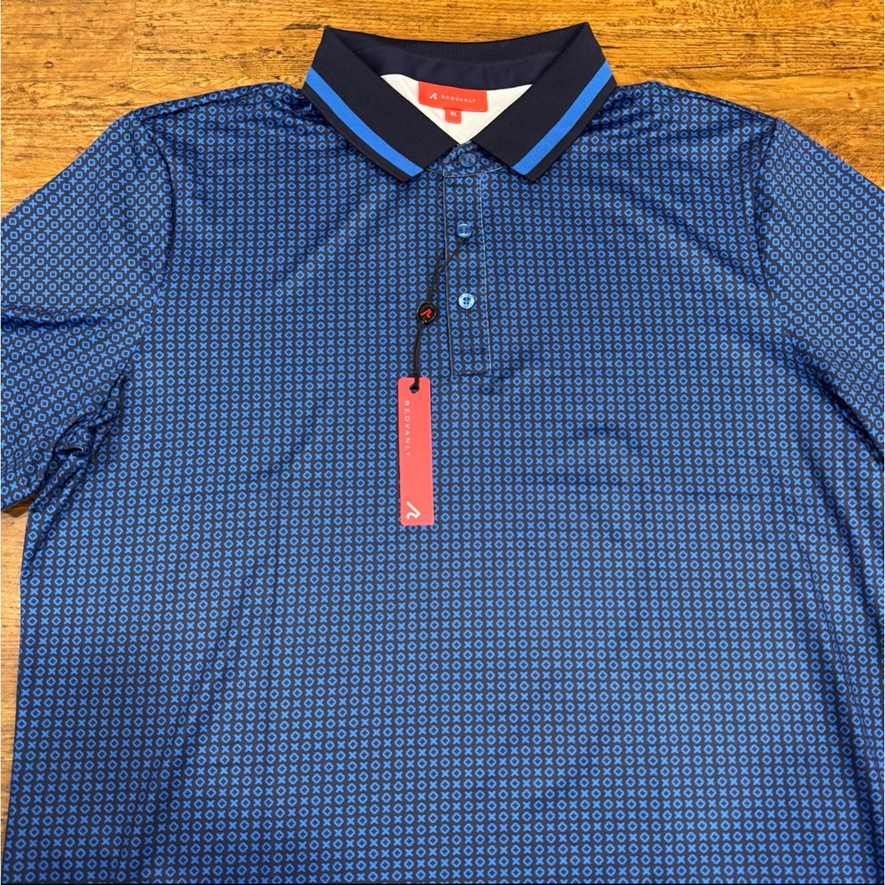 Redvanly Blue Norvins Geometric XO's Performance Casual Golf Polo Shirt Men's XL